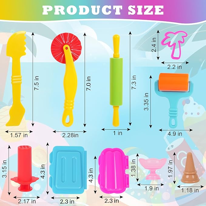 Dough Tools Set for Kids – 31 PCS Summer-Themed Dough Play Tools with Animal Cutters, Ice Cream & Popsicle Molds, Dough Extruder – Clay and Dough Tools Kit (Random Colors)