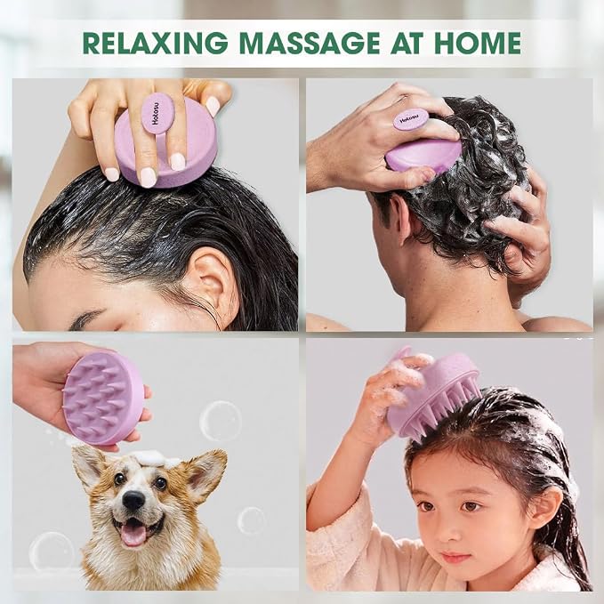 Scalp Massager Brush for Hair Growth – Silicone Scalp Scrubber & Scalp Exfoliator – Manual Scalp Massager Brush for Wet or Dry Use – Hair Massager Scalp Shampoo Brush Tool (Pink)
