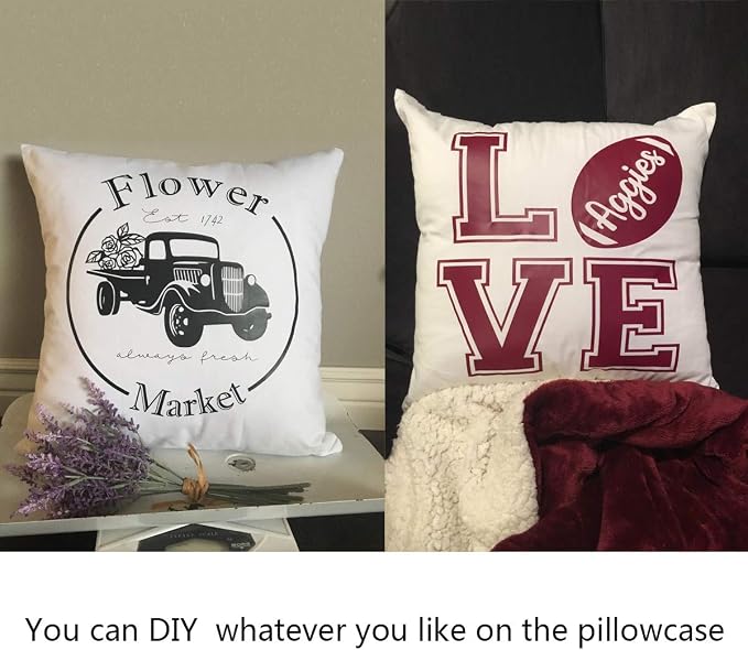 Thmyo 4-Pack 100% Cotton Comfortable Solid Decorative Throw Pillow Case, Square Cushion Cover Pillowcase Sublimation Blank Pillow Covers Valentines Day DIY Throw Pillowcase(22x22inch/55x55cm,White)