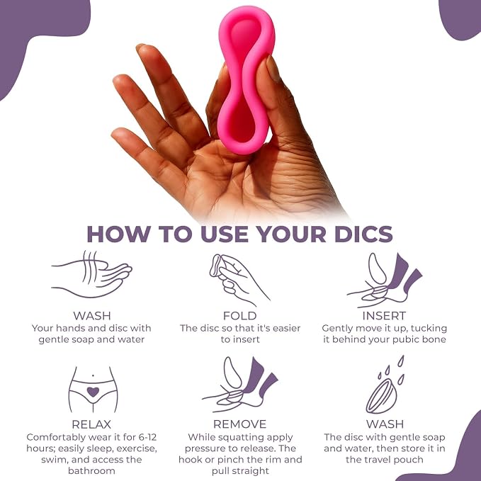 Reusable Menstrual Disc (2 Pack) - Soft Medical Grade Silicone Period Disc for Light & Heavy Flow, Leakproof 12-Hour Protection, Easy Removal, Menstrual Cup, Tampon & Pad Alternative, Two Sizes