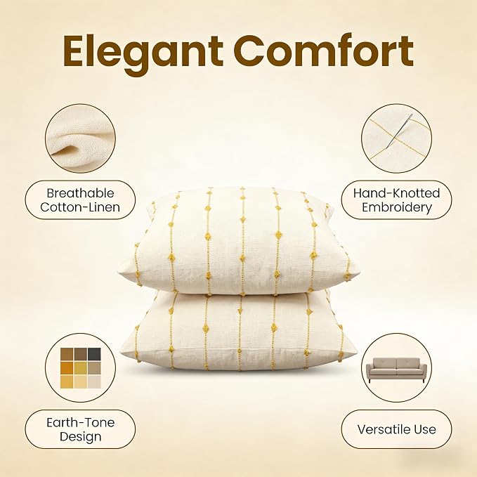 JMGBird Cream Throw Pillows Decorative Pillows, Inserts & Covers | 18x18 Gold Pillows Decorative Throw Pillows with inserts included Throw Pillows for couch