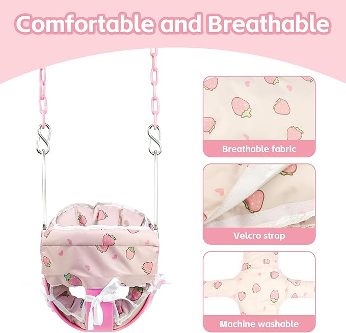 Take Me Away Pink Swing Seat - Heavy Duty High Back Full Bucket Toddler Swing Seat Chain Plastic Coated Baby Swing Outdoor - Playground Swing Set Accessories Replacement