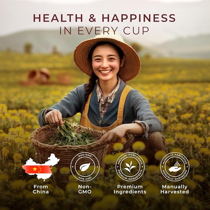 Gya Tea Co Dandelion Leaf & Root Herbal Tea Bags (50 Bags) - Caffeine Free with a Tangy Flavor for All Day Comfort, Calming, Relaxing & Nourishing - Fruit & Herbal Blends