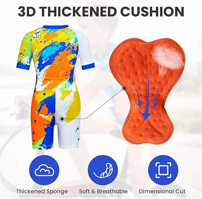 Gogokids Boys Cycling Jersey Youth Bike Suit with 3D Cushion, Kids Teen Short Sleeve Bicycle Clothes