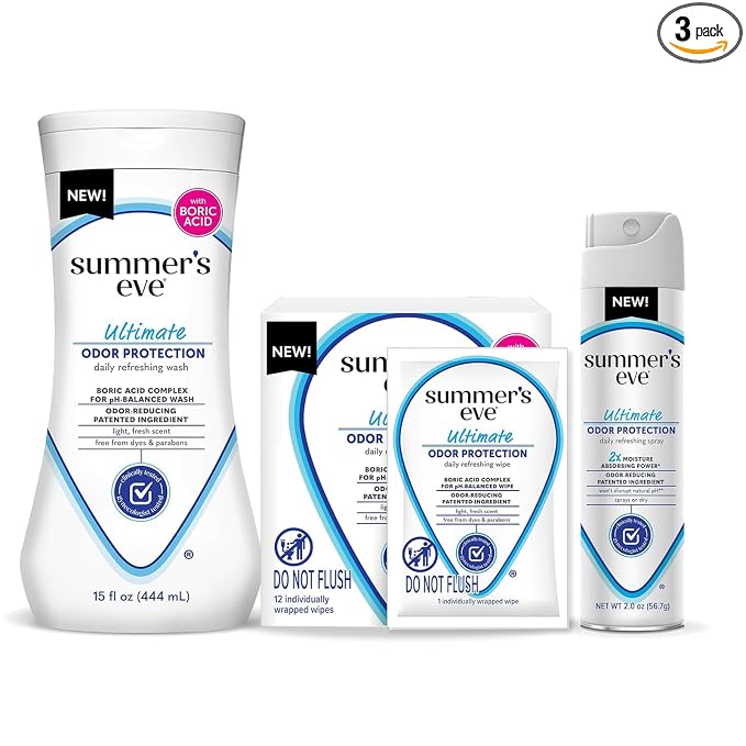 Summer's Eve Ultimate Odor Protection Bundle; Feminine Body Wash and Wipes with Boric Acid + Feminine Odor Protection Spray