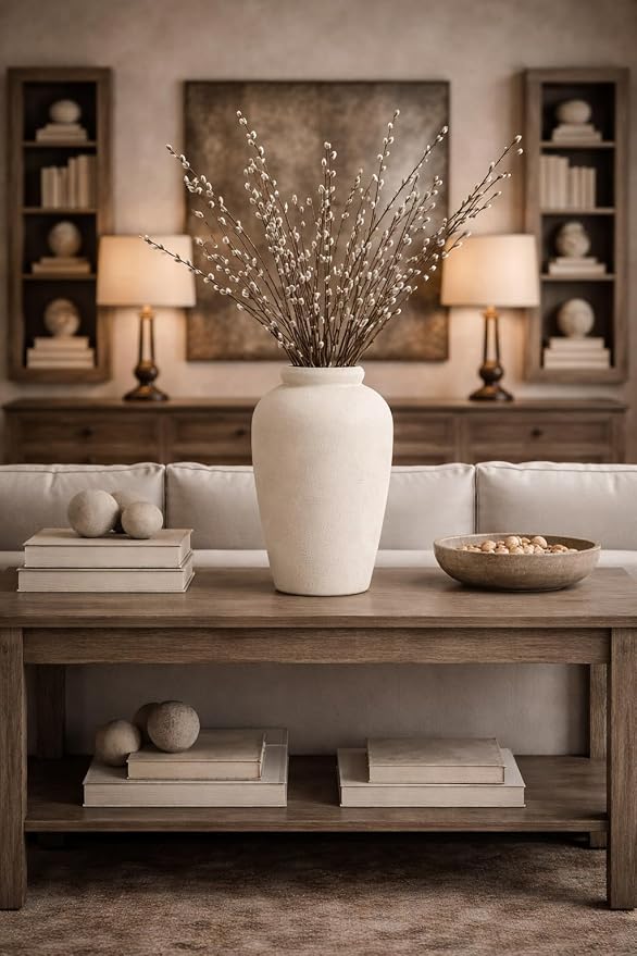 Emotionally Grounded Vase, Vaseking Large Ceramic Rustic Vase, 11 inch Minimalist Decorative Farmhouse Tall Vases for Home Decor, Living Room, Enterway, Table Decoration, Fossil