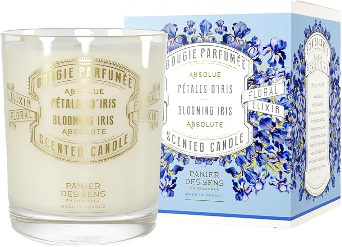 Panier des Sens Iris Long-Lasting Scented Candle, 6.3 oz | Hand-Poured In Provence | Up To 55 Hours Burn Time | 100% Natural Cotton Wick | Long-Lasting French Home Fragrance