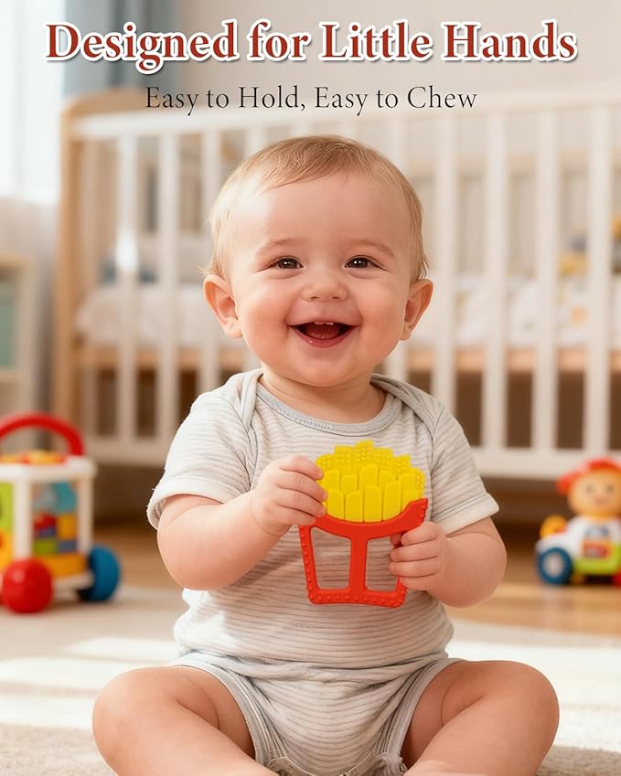 Chuya French Fry Teether Baby Toys 0-6 6-12 12-18 Months,French Fries Shape Teething Toy Baby Teething Relief Infant Toys Sensory Toys for Babies Soothes Sore Gums Boys Girls Gift Easy-Grasp