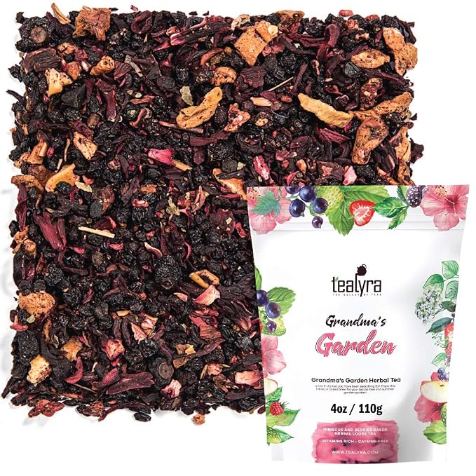 Tealyra - Grandma's Garden - Fruit Blend - Hibiscus and Berries Based Herbal Loose Leaf Tea - Vitamins Rich - Caffeine-Free - Hot or Iced Tea - 110g (4-ounce)