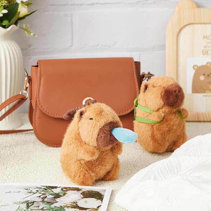 2 Pcs Capybara Plush Keychain Capybara Stuffed Animals Plush Pendant Exchange Birthday Party(Turtle Bag, Snot)