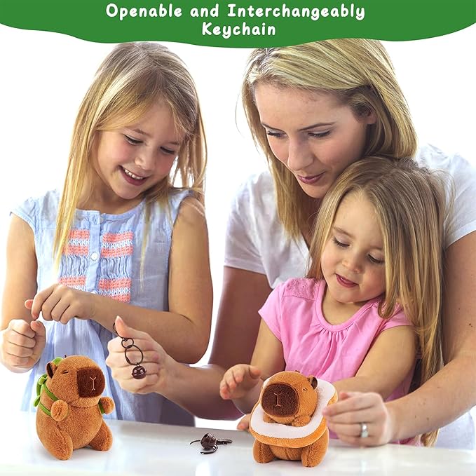 Achwishap 2PCS Capybara Plush Keychain,Cute Keychain Capybara Stuffed Animal,Soft Capybara Plush Toys Key Chain,Kawaii Plushie Stuffed Toys for Kids Adults(Capybara Turtle,Capybara Bread)
