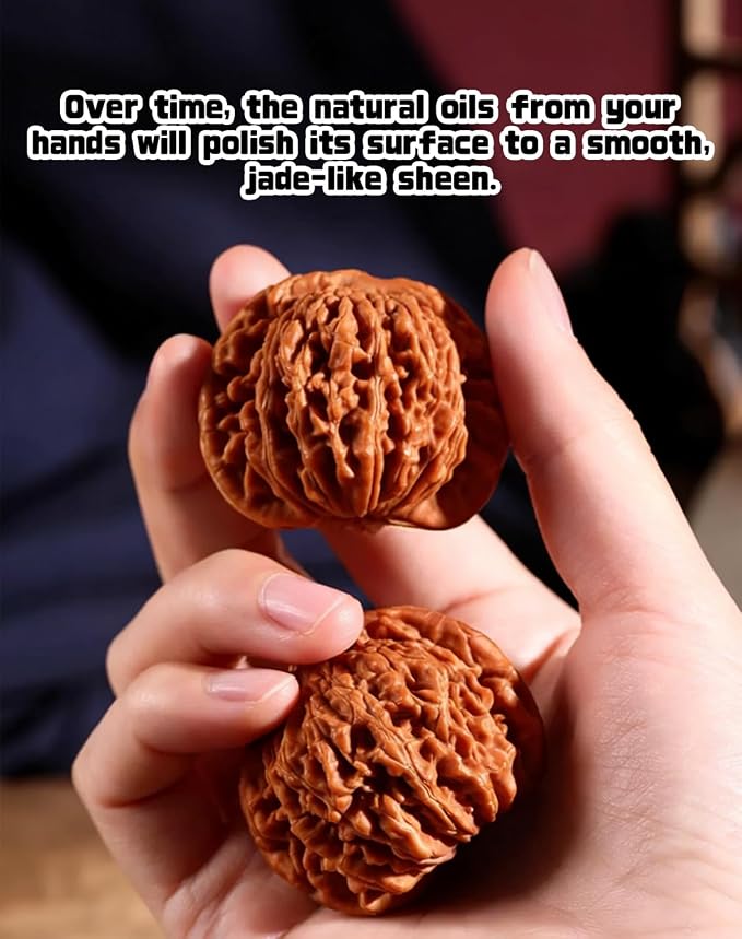 Jade Walnuts - 2026 Chinese Wenwan Walnut, Polishing Walnuts Fidget with Storage Box, Hand-Polished Natural Walnut Stress Relievers, For Meditation, Focus, And Collectors (Pointed Hat A, 1.61-1.65in)