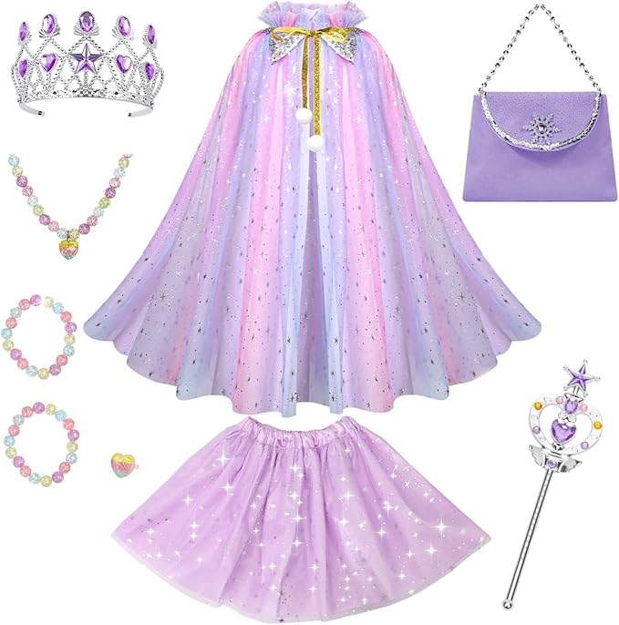 Meland Princess Dress up Clothes for Girl, 11Pcs Princess Cape with Kid Crown Toys,Dresses for Girl 3,4,5,6,7,8 Birthday Gift