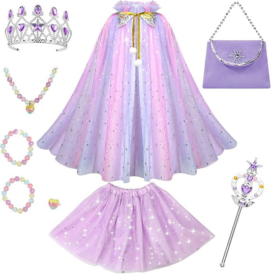 Meland Princess Dress up Clothes for Girl, 11Pcs Princess Cape with Kid Crown Toys,Dresses for Girl 3,4,5,6,7,8 Birthday Gift