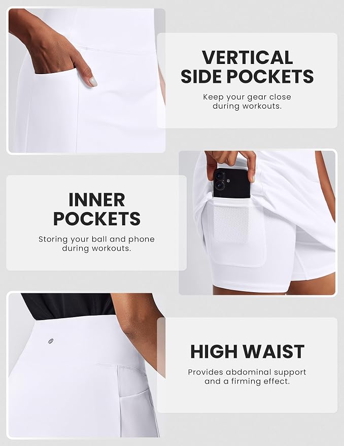 PINSPARK 19" Knee Length Skorts for Woman with Pockets UPF 50+ Golf Skirts | 4 Pockets, Built-in Shorts, High Waisted & Tummy Control, Moisture-wicking for Golf Athletic Tennis Workout Casual