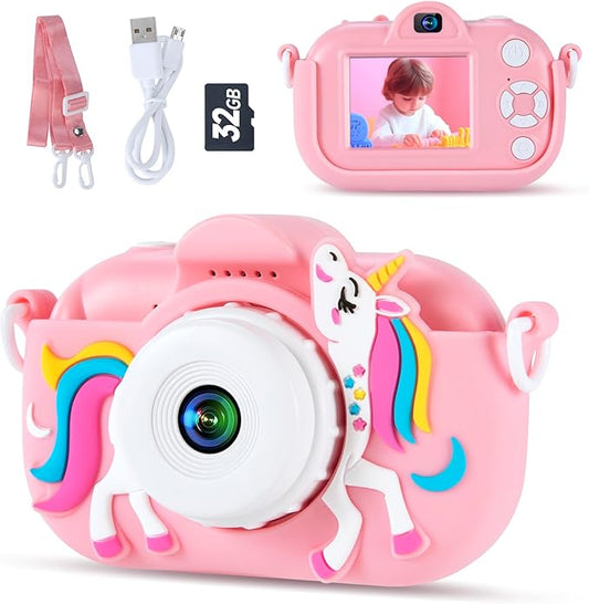 Kids Camera Toys for 3-8 Year Old Girls and Boys, Children Digital Camera with Cute Soft Silicone Case, 1080P Video Camcorder Present with 32GB SD Card – Birthday Gift for Kids