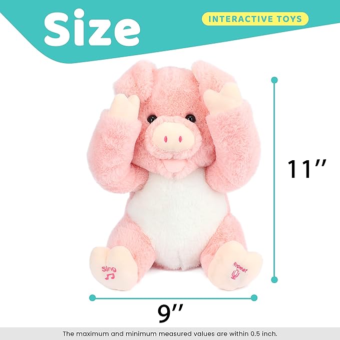 Cuteoy Peek A Boo Pig Plush Toy Interactive Electric Stuffed Animal Repeats What You Say Singing Talking Musical Plushies Gifts for Christmas Birthday 11''