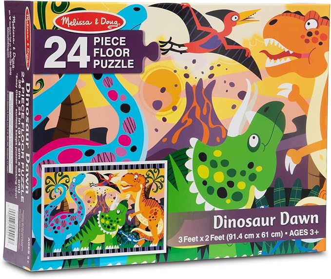 Melissa & Doug Dinosaur Dawn Jumbo Floor Puzzle (24 Pieces, 2 x 3 Feet), Jigsaw Puzzle for Preschoolers and Kids Ages 3+ - FSC Certified
