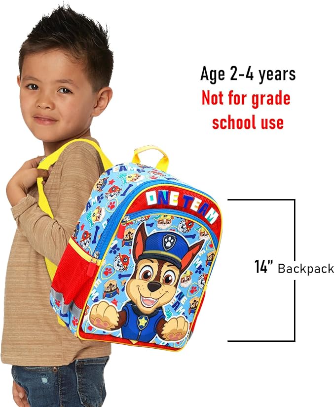 Paw Patrol Backpack for Boys Set - Bundle with 14” Bag Featuring Chase, Rubble, Marshall Plus Water Bottle, Stickers, More | Paw Patrol School Backpack for Kids