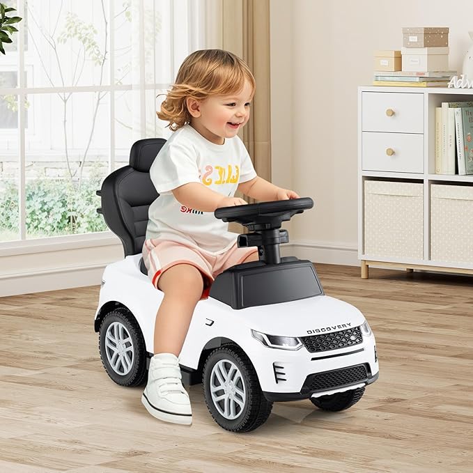 Costzon Push Car for Toddlers, 3 in 1 Land Rover Discovery Stroller Sliding Walking Car with Handle, Horn Sound, Underneath Storage, Armrest Guardrail, Foot-to-Floor Ride On Toy for Boys Girls (White)