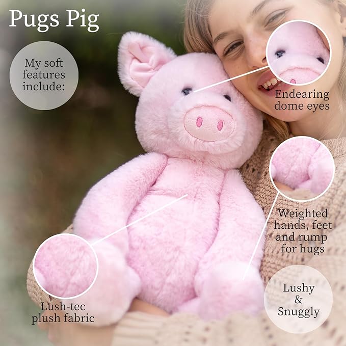 World's Softest Plush Pugs Pig, Lushee, Large, 16" Stuffed Animal for Baby, Toddler, Kids, Adults - Pig Plush Toy-Adorable Toy Made from Kid-Friendly, Quality Materials