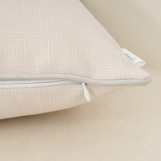 Patchwork Pillow Cover 12x20 Inch Luxury Cotton and Linen Cushion Cover Faux Leather Pillowcover for Couch Bedroom Living Room, White