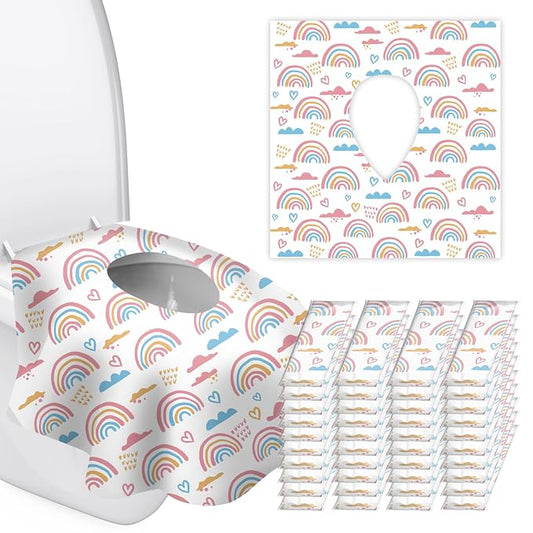40 Pack Toilet Seat Covers Disposable for Kids Toddlers & Adults, Extra Large Waterproof Toilet Cover Individually Wrapped Travel Essential Portable Potty Training in Public Restrooms, Trip - Rainbow