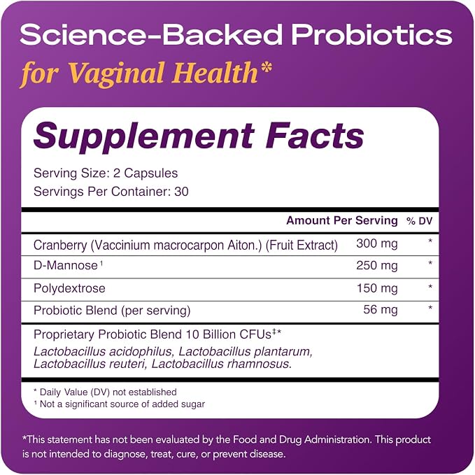 Complete Vaginal Probiotics for Women - w/Added Cranberry, D-mannose to Promote Urinary Tract, Bladder, Gut & Vaginal Health - pH Balance for Women - Support UTI, BV, YI - 60 Vegan Capsules