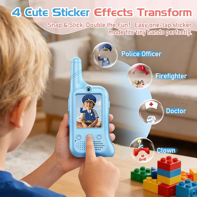 2 Pack Video Walkie Talkies for Kids, Rechargeable Kids Walkie Talkies with HD Camera & Voice Changer Long Range Video Intercom Toys Boys Girls Birthday Gifts for Family Games Outside Camping Hiking