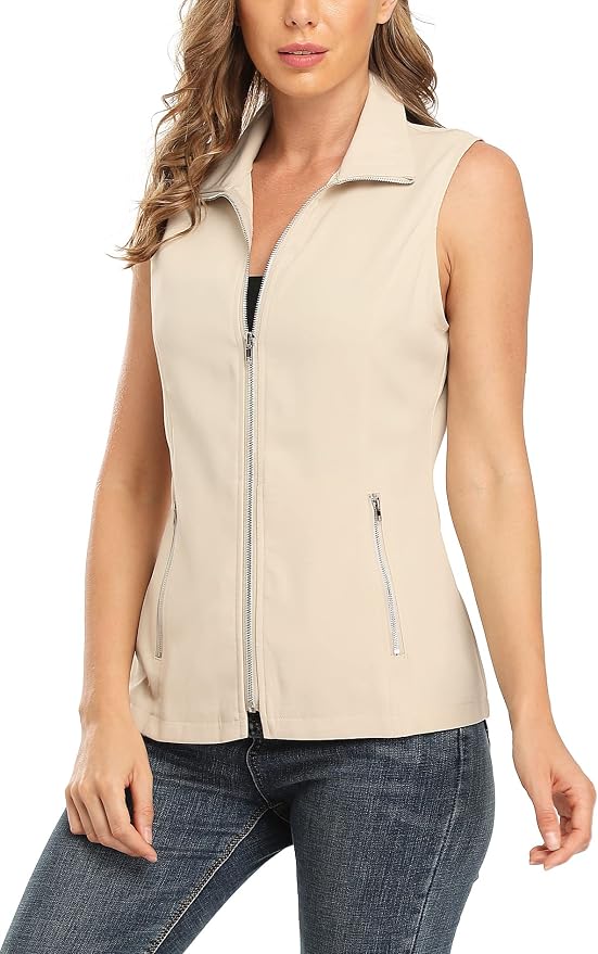MISS MOLY Women's Lightweight Vest Casual Zip Up Utility Vest Hiking Golf Sleeveless Jackets with Pockets
