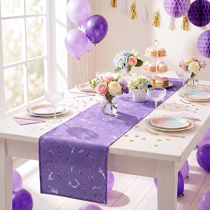 3 Pcs Kpop Party Table Runners 72 x 13 Inch Purple Lightning Table Runners Birthday Party Decorations Reusable Linen Lightning Crack Print Tabler Cover for Korean Kitchen Dining Supplies