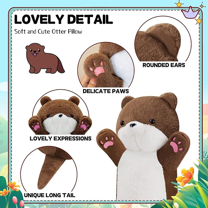 Long Otter Plush Pillow Cute Weighted Stuffed Animal Otter Giant Stuffed Otter Animal Big Sea Otter Stuffed Animal Plushies Soft Otter Body Pillow Birthday Gifts for Kids Brown 25.2"