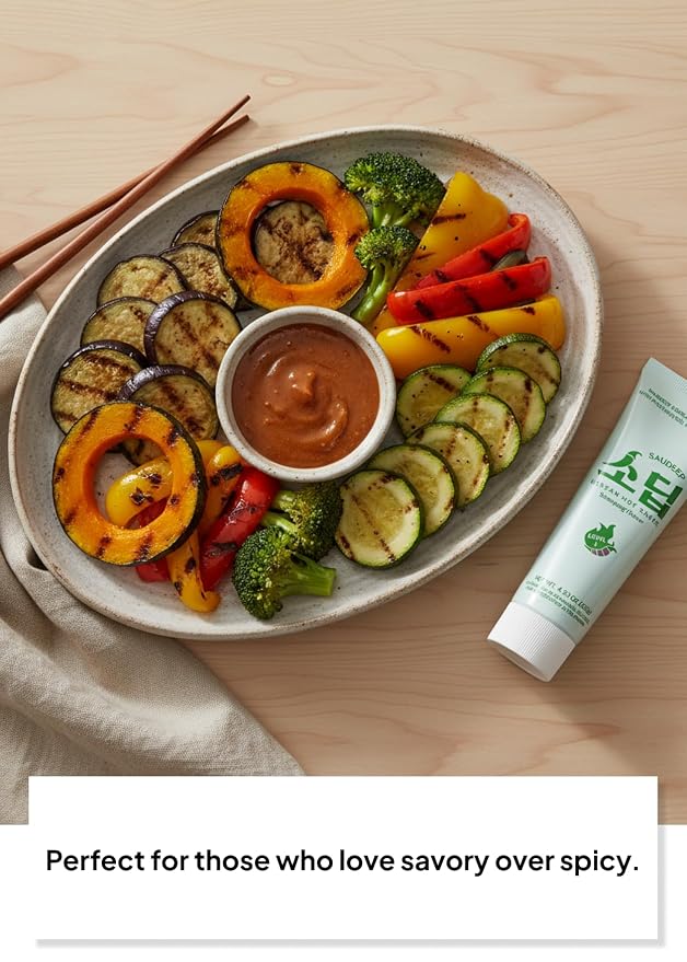 Korean Food Saudeep Ssamjang Flavor Dipping Sauce, Sweet & Savory, 4.23oz | Korean seasoned soybean paste flavor sauce with mild heat for meat, vegetables, and rice