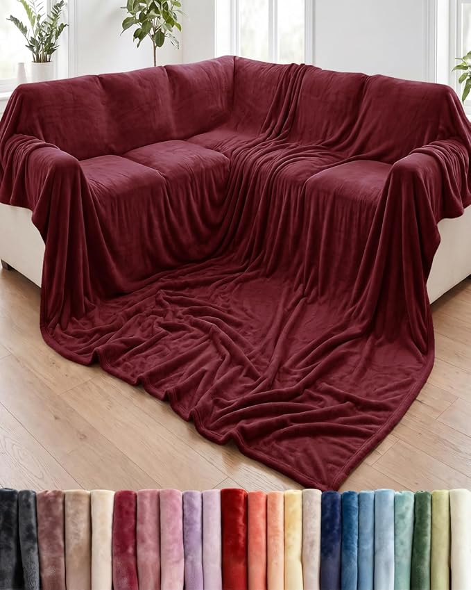 Ultra Soft Fleece Blanket Giant Blanket Size - Flannel Fleece Luxury Blanket - Lightweight for Couch Bed Chair - Thick, Warm and Breathable - All Season Cozy, Burgundy