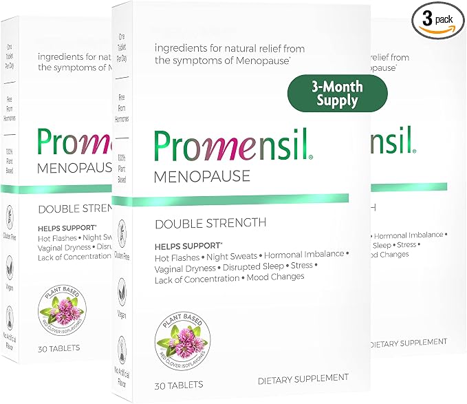 Promensil Menopause Double Strength Supplements - 30 Count, Pack of 3 | Red Clover & Isoflavones, Hot Flashes, Night Sweats, & Restlessness Support for Women, Menopause Supplements