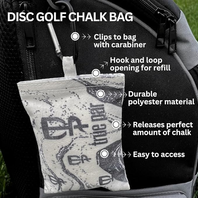 Disc Golf Chalk Bag Bundle | 2 Extra Chalk Balls Included | Refillable Grip Enhancer Hand Chalk | Disc Golf Accessories Grip Bag with Carabiner | Disc Golf Gifts
