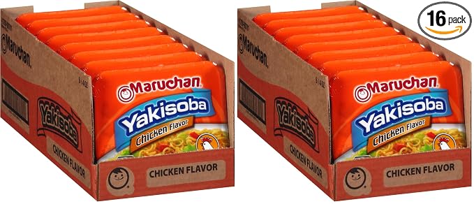 Maruchan Yakisoba, Chicken Flavor – Stir-Fried Japanese Instant Ramen Noodles, High Protein Microwavable Meal – 4 Oz. (Pack of 16)