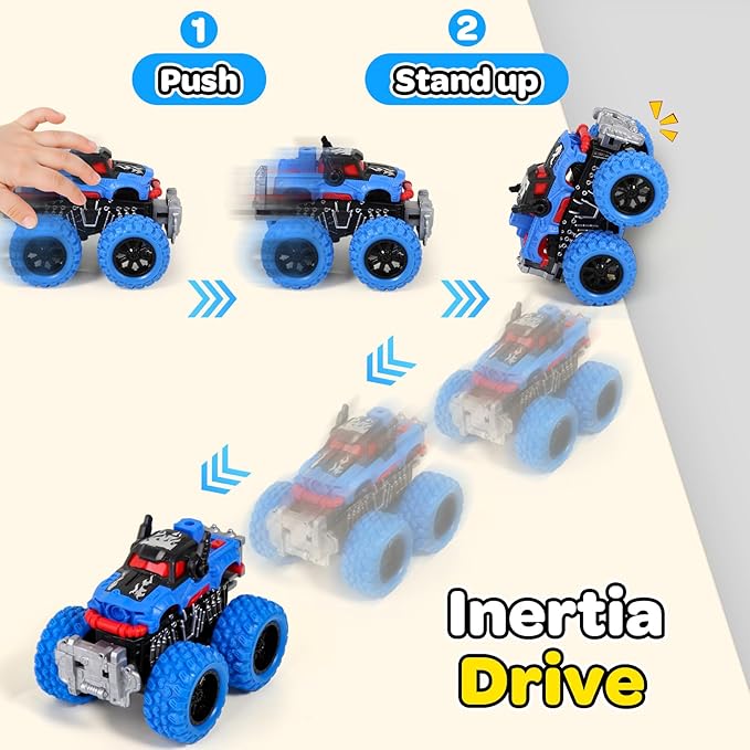 SpringFlower Monster Truck Toys for Kids 3-8, 6 Assorted Colors Friction Powered Push and Go Toy Trucks with Double-Direction Running, Ideal Christmas Birthday Gifts for Boys Teens Kids