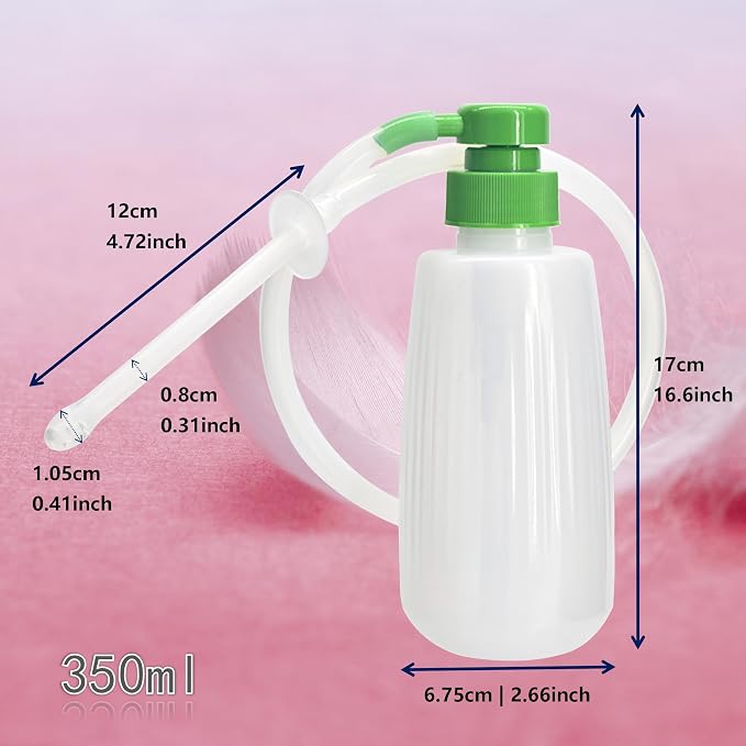 350ml Enema & Vaginal Douche Kit, Portable Intimate Irrigator with Press Pump, Silicone Hose & 5 Reusable Nozzles, Reusable Personal Cleansing System for Women & Men (1Bottle+3Nozzle)