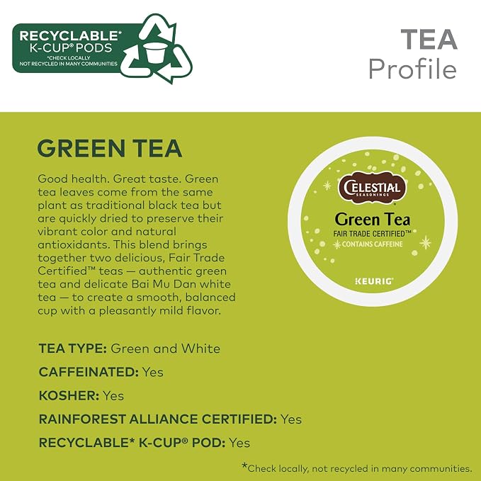 Celestial Seasonings Green Tea, Single-Serve Keurig K-Cup Pods, 96 Count