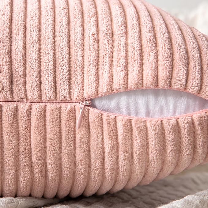 MIULEE Pink Decorative Throw Pillow Covers for Couch 18x18 Inch | 2 Pack, Boho Farmhouse Pillow Covers, Soft Cross Corduroy Patchwork Textured Cushion Cases For Bed Sofa