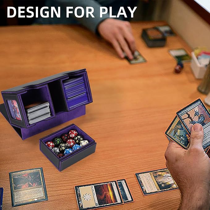 AFIING MTG Commander Deck Box 200 Double Sleeved Cards Storage, 3-in-1 Magnetic Card Case Organizer for Magic: The Gathering TCG CCG, 4 Dividers & 2 Toploaders Black/Purple