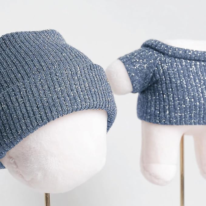 Etistta 17cm Doll Clothes with Hat, Glitter Knit Cap Top Doll Clothes for 17cm Doll Accessories Outfits (Navy Blue)