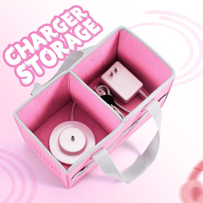 Carrying case for Toniebox Audio Player and Figurines Starter Set,Felt Organizer Bag,Travel for toniebox 2 Earphone and charger accessories portable bag (Pink)