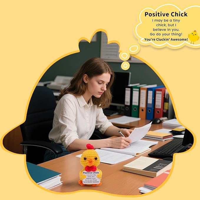 Mini Funny Positive Chick, Knitted Wool Chick Toy with Positive Card - Creative Cute Crochet Doll Emotional Support Cheer Up Keepsake Gift for Friends, Student, Christmas
