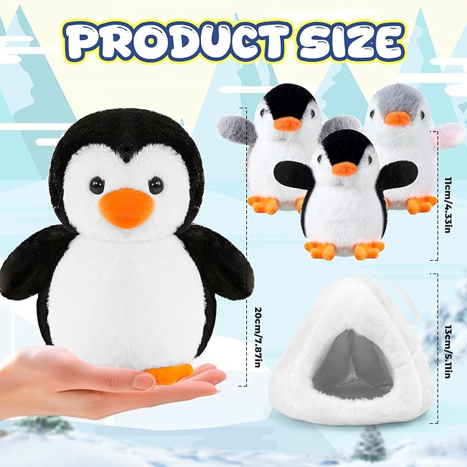 Penguin Stuffed Animal Set, Cute Mom and Baby Plush Penguins Dolls with Igloo, Plush Toys Set Ideal Gift for Kids Birthday