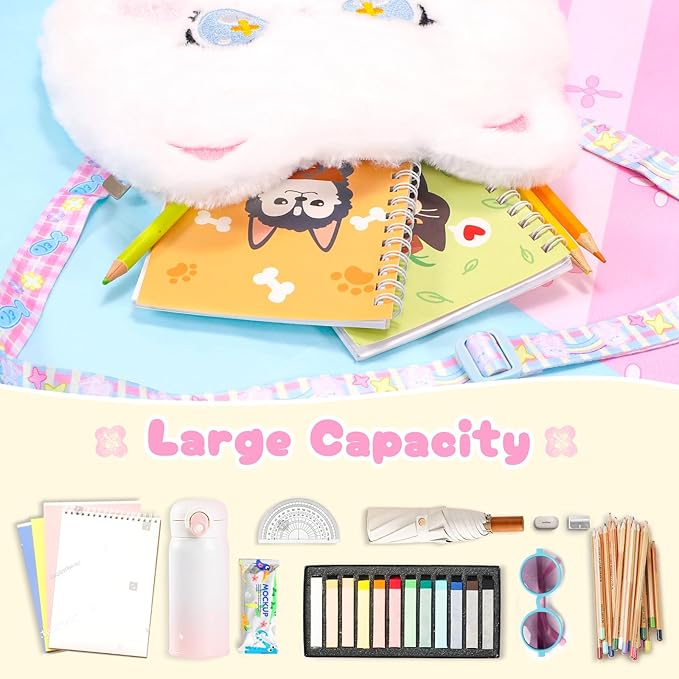 Plush Cat Bag Kids Handbag Crossbody Bag with Zipper and Adjustable Strap,Soft Plush Kitty Stuffed Purse Birthday Gift for Toddlers Kids