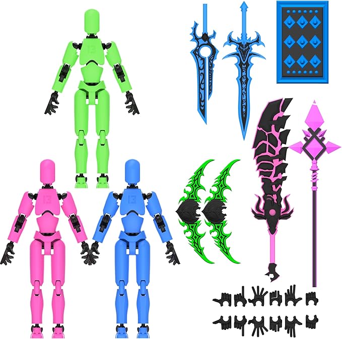 Glowing Titan 13 Action Figure Set Already Assembled, T13 Action Figures with Weapons Accessories 3D Printed T 13 Lucky Robo Dummy Nova 13 Action Figures, Figura de acción t13 (3-Colors-A)