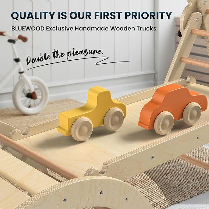 BlueWood Pikler Triangle Set with Safe Handle, Foldable 7-in-1 Montessori Toddler Climbing Toys Indoor, Wooden Pickler Climbing Set, Baby Jungle Gym & Playground, Climbing Toys for 1-3 Year, Natural