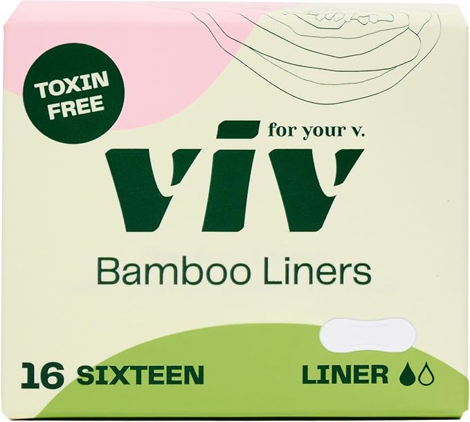 Viv for Your V Bamboo Organic Panty Liners for Women | Soft, Thin, Absorbent Sanitary | Incontinence Pads for Women No Wings | Unscented, Earth-Friendly (16 Pack)